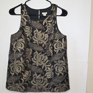 J Crew Elegant Black and Gold Floral Women's Top Blouse